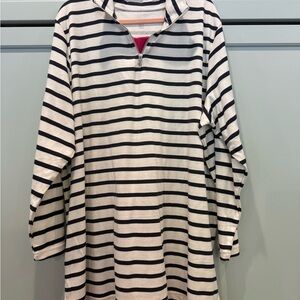 Woman Within Black and White Striped Half-Zip Tunic